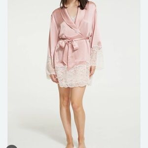 Ginia Blush Satin Lace Robe